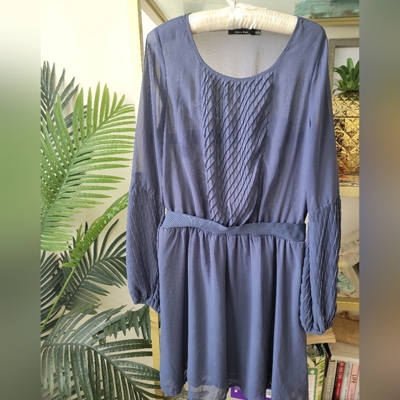 Slate Blue Chiffon Long Sleeve Fall Dress - Women's Size Medium. - Picture 2 of 7